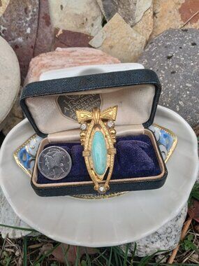 Circa 1920's Dress Clip w/Enameled Turquoise